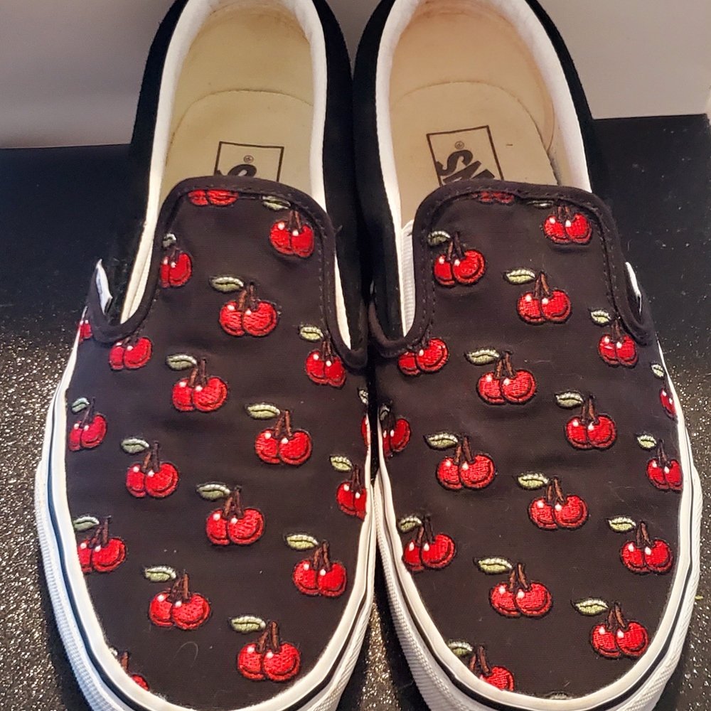 Vans Black Slip-On Sneakers with Cherry Design